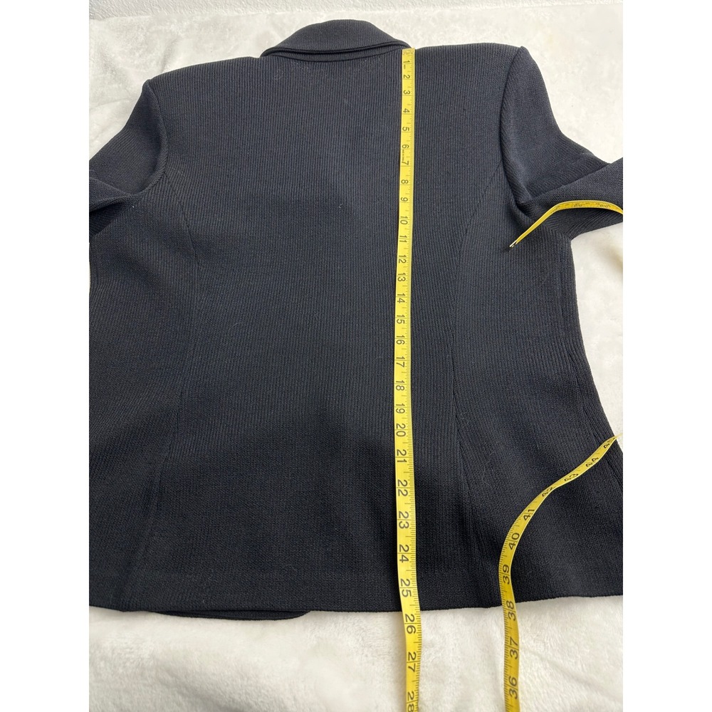 St John Basics Black Textured Knit Blazer Jacket Silver-Tone Buttons‎ Size 14 - Picture 8 of 8